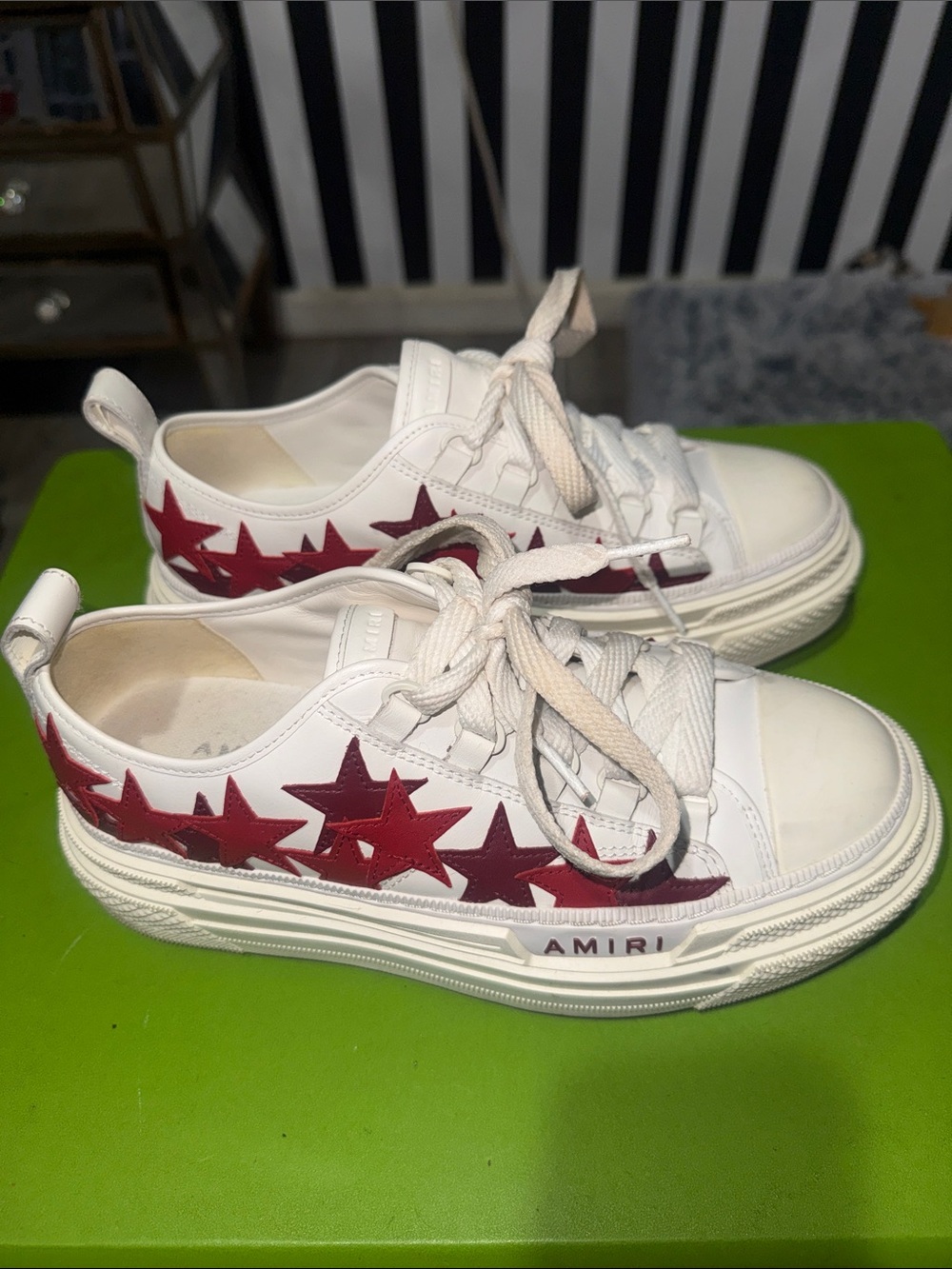 AMIRI White Sneakers with Burgundy Star Motif